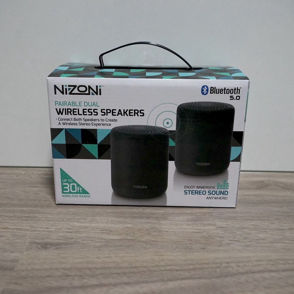 NEW! Nizoni Bluetooth Wireless Speakers Pairable Dual Up to 30ft Black